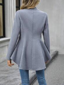 SHEIN LUNE 前紐扣高低下擺花呢外套 - 黑色 - 查看 2