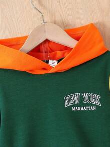 SHEIN Young Boy Letter Graphic Colorblock Hoodie & Sweatpants - Multicolor - View 3