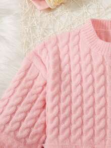 SHEIN Jersey jóven en contraste de peluche tejido de cable