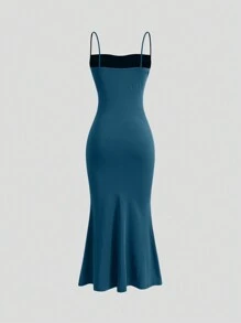 Sweetra Robe longue femme tenue cami avec plissé et ourlet sirène unie