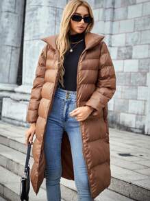 SHEIN LUNE Zip Up Slant Pocket Padded Padded Coat Clothes Winter