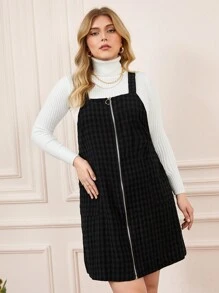 SHEIN Franclia Plus Plaid Print Zip Up Overall Dress Without Sweater - Multicolor - View 4