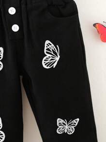 女小童蝴蝶圖案牛仔褲 - 黑色 - 查看 4