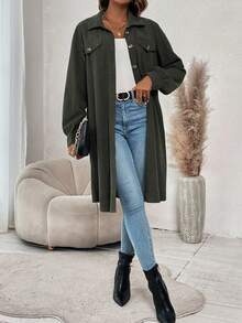 SHEIN Frenchy Chaqueta De Un Solo Pecho Con Cuello De Solapa Y Color Sólido - Verde militar - Ver 5