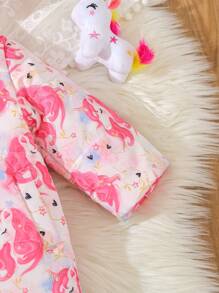 Baby Girl Unicorn Print Hooded Padded Coat - Pink - View 5