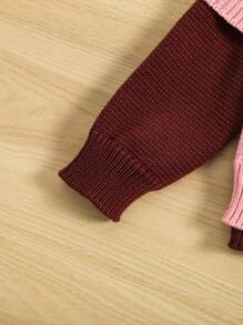 SHEIN Young Girl Colorblock Cartoon Pattern Turtleneck Raglan Sleeve Sweater - Pink - View 6