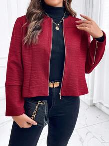 SHEIN Clasi Plus Zip Up Overcoat - Burgundy - View 4