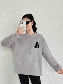 Thiếu niên cô gái Thư được vá Thả vai Áo nỉ - Màu Xám nhạt - Xem 3