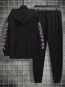 Manfinity EMRG Nam Đồ họa Chữ cái Dây rút Áo Hoodie & Quần thể thao - màu đen - Xem 2