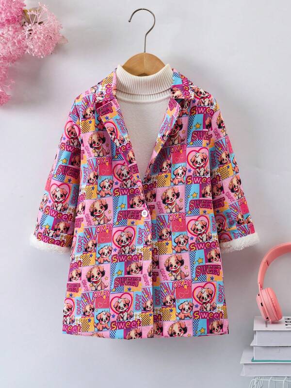SHEIN Young Girl Pop Art Print Lapel Neck Coat Without Sweater