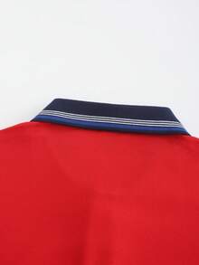 Men Figure Graphic Contrast Collar Polo Shirt - Red - View 4