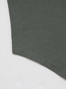 Teen Girl Solid Pocket Patched Asymmetrical Hem Tee - Grey - View 5