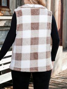Celure 大码无袖格子开衫，简约休闲夹克，保暖 - 彩色 - 查看 2