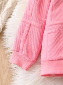 SHEIN Young Girl Letter Embossed Fuzzy Trim Hoodie & Sweatpants