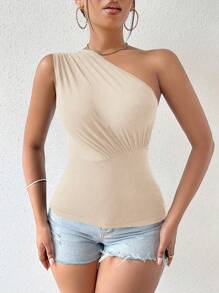 VaVaBold 單肩素色上衣 - 杏色 - 查看 5