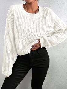 Chiquease Solid Ribbed Knit Drop Shoulder Jumper - White - View 6