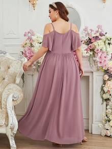 Plus Cold Shoulder Chiffon Bridesmaid Dress - Pink - View 2