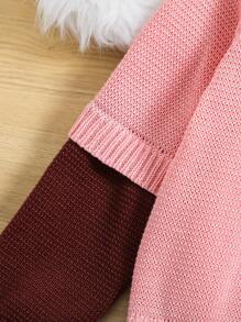 SHEIN Young Girl Colorblock Cartoon Pattern Turtleneck Raglan Sleeve Sweater - Pink - View 7