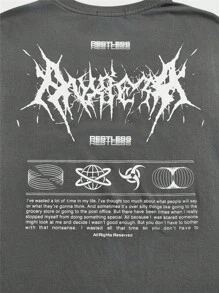 MkngProject ROMWE MEN 男式标语图案 T 恤，学校 - 深灰色 - 查看 4