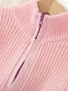 SHEIN Tween Girl Striped Pattern Quarter Zip Drop Shoulder Sweater Dress Without Belt - Multicolor - View 3