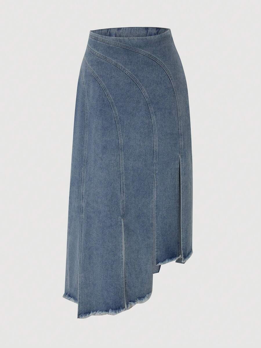 SHEIN ICON Raw Hem Váy Denim - Rửa nhẹ - Xem 1