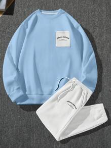 Manfinity Homme Men Letter Graphic Sweatshirt & Drawstring Waist Sweatpants - Multicolor - View 4