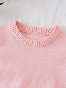 女嬰素色套頭毛衣&喇叭針織長褲 - 米色 - 查看 4