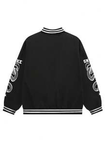 Manfinity EMRG Chaqueta Estilo Universitario Extragrande Con Estampado De Serpiente Y Letras Para Hombre - Negro - Ver 4