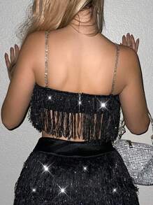 Sweetina Fringe Trim Crop Cami Top