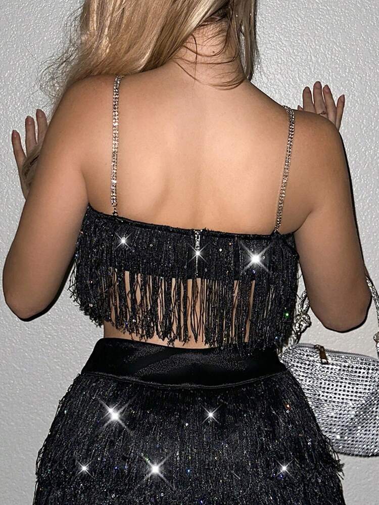 Fringe Trim Crop Cami Top