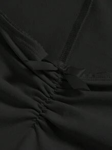 SHEIN EZwear Solid Ruched Bust Unitard Romper - Black - View 4