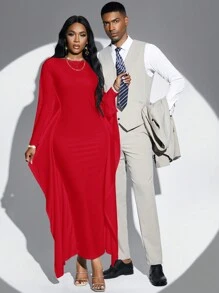 VaVaBold Solid Cloak Sleeve Dress - Red - View 6