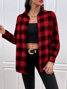 SHEIN LUNE Plaid Print Drop Shoulder Shirt - Multicolor - View 5