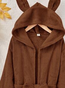 SHEIN 女大童3D耳朵設計連帽腰帶睡袍 - 鏽棕色 - 查看 4