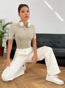 SHEIN EZwear Solid Ribbed Knit Tee
