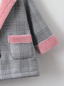 SHEIN 女小童1入組威爾斯親王格紋雙口袋毛絨內襯花呢外套 - 彩色 - 查看 3