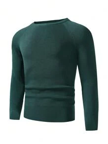 Manfinity 男士素色插肩袖條紋針織套頭毛衣 - 軍綠色 - 查看 1