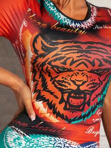 SHEIN SXY Tiger Print Split Thigh Dress - Multicolor - View 5