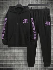 Manfinity EMRG Nam Đồ họa Chữ cái Dây rút Áo Hoodie & Quần thể thao - màu đen - Xem 5