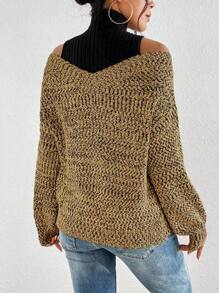 SHEIN Unity Hai âm Vai lạnh 2 trong1 Áo len - Màu Khaki - Xem 2