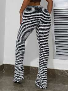 Striped Flare Leg Pants - Black and White - View 2