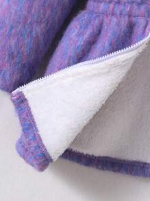 SHEIN 女小童拉鏈開襟加絨內裏段染連帽花呢外套 - 紫色 - 查看 6