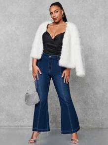 SHEIN BAE Plus High Waist Flare Leg Jeans - Blue - View 4