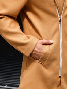 Manfinity Homme Men's Zipper Overcoat For Winter Daily Wear - Camel - View 4