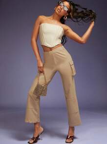 Hauture 側翻袋pu皮褲 - 杏色 - 查看 5