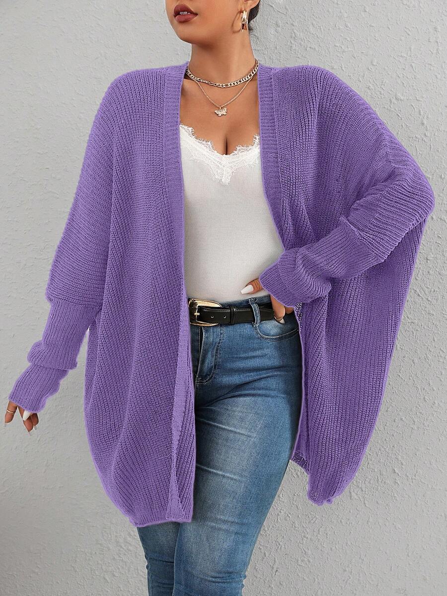 SHEIN Franclia Plus Size Batwing Sleeve Cardigan - Purple - View 1