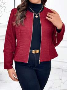 SHEIN Clasi Plus Zip Up Overcoat - Burgundy - View 1