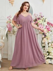 Plus Cold Shoulder Chiffon Bridesmaid Dress - Pink - View 5