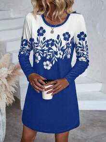 EMERY ROSE Floral Print Tee Dress - Blue - View 5