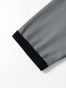 Manfinity Homme Men Contrast Trim Polo Shirt, Men Long Sleeve Polo Shirt, Men Grey Polo Shirt, Men Golf Shirt - Grey - View 5